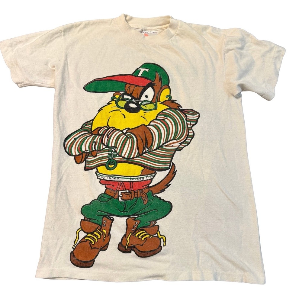 Vintage 90s Looney Tunes Tasmanian Devil Hip Hop Tee Double Sided Medium Taz